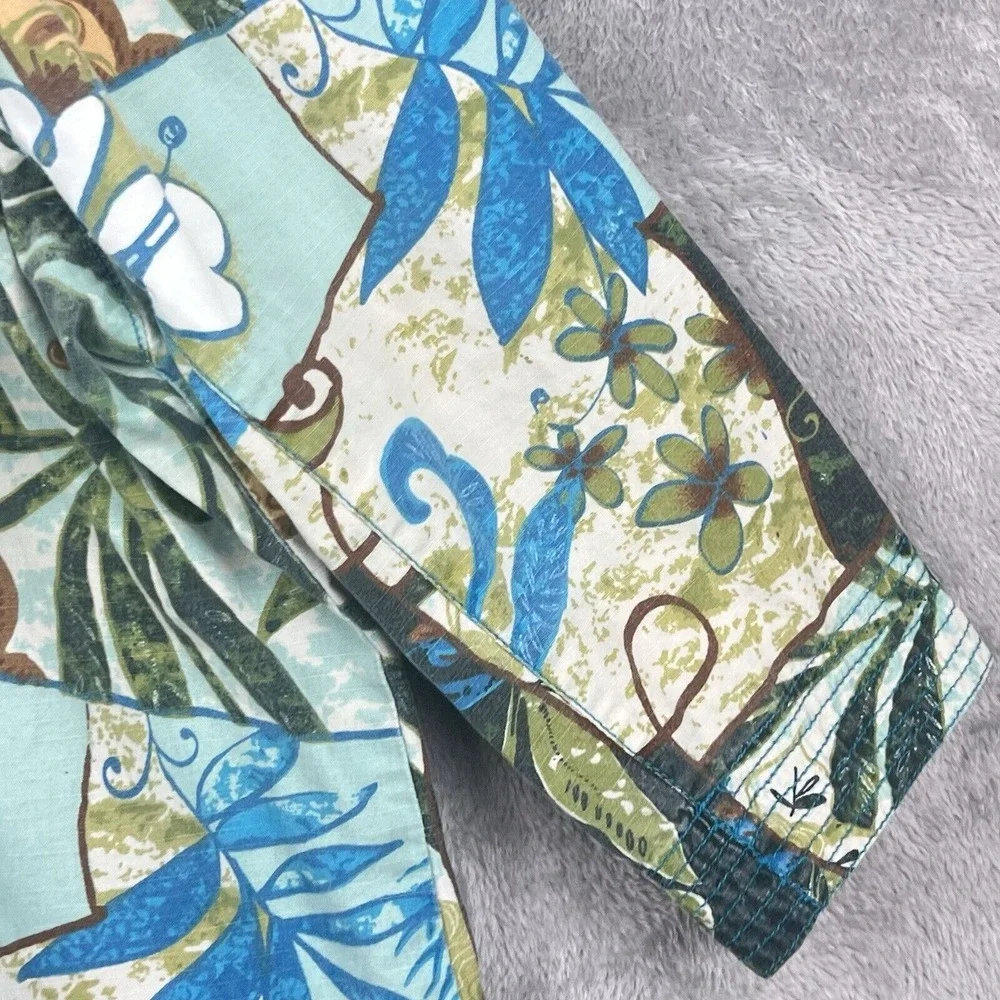 CJ Banks Full Zip Jacket Women's 2X‎ Blue Green Colorful Floral Festival VTG